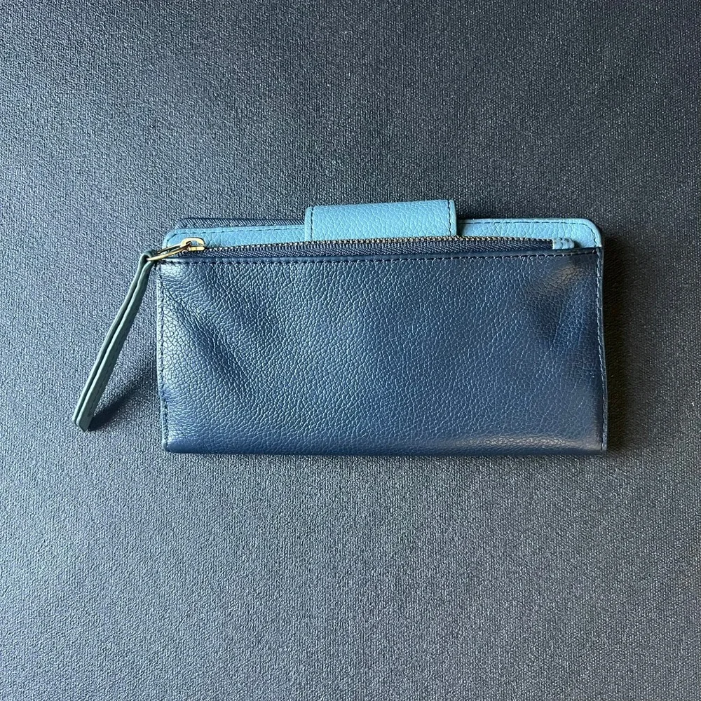 Fossil Logan Blue Colorblock Leather Bifold Wallet Clutch ID Coins Compartment